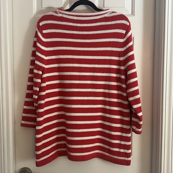 Chico's Size 3 Catalina Stripe Electro Pink Pullover Sweater Top large nautical - Picture 4 of 5